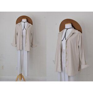 Vintage 90s Beige‎ Floral Shirt Long Sleeves